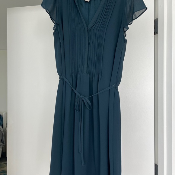H&M Pintuck Flutter Sleeve Tie Waist Navy Chiffon Dress XXS - Picture 6 of 9